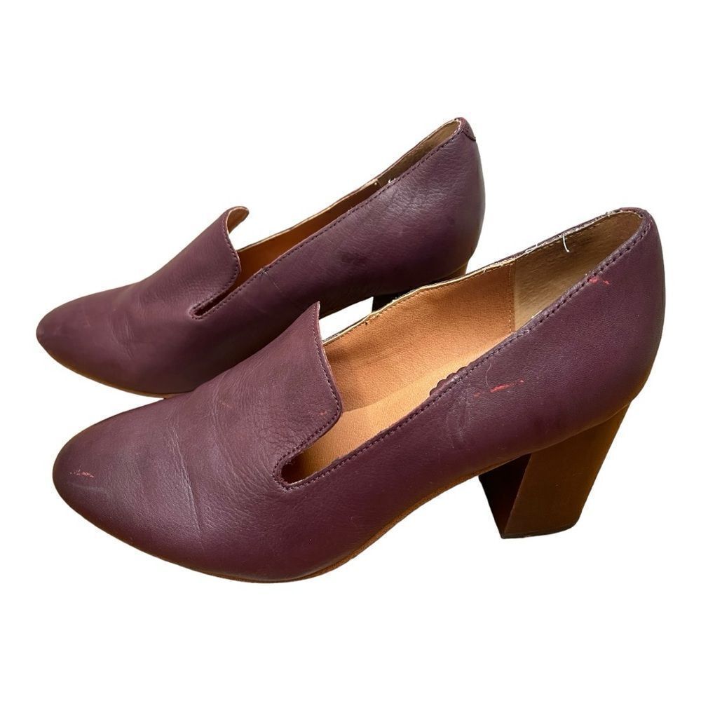 Latigo Kala Maroon Leather Almond-toe Chunky Heeled Pumps Women's size US 10